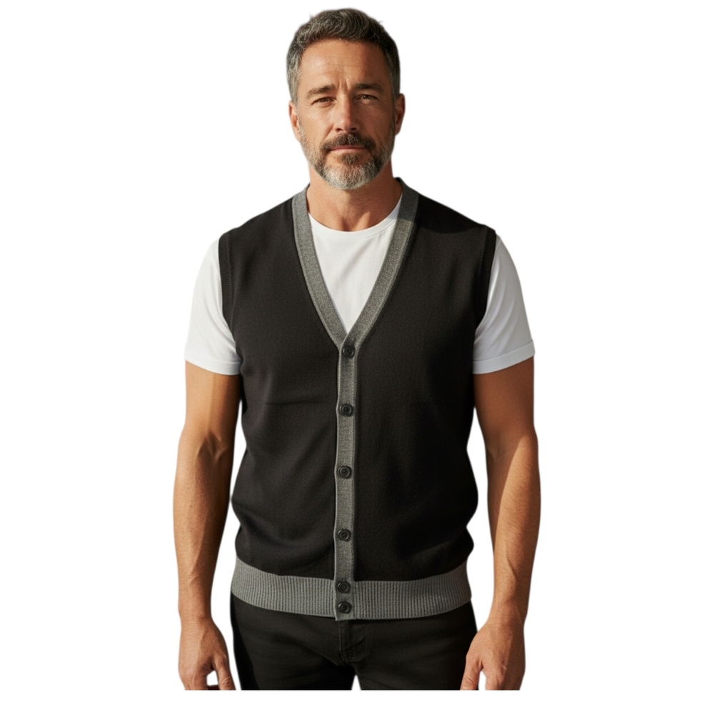 Kenneth Cole Reaction Sz. M Black/Gray Cardigan Sweater Vest